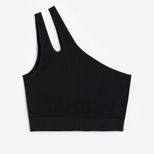 H&M Asymmetrical One-Shoulder Black Ribbed Crop Top